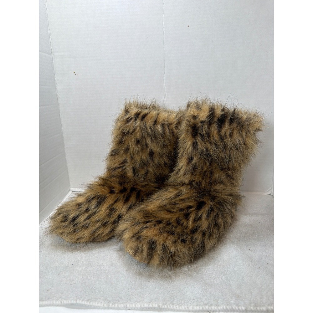 Candies Slipper Boots Womens Medium 7-8 Brown Leopard Print Faux Fur Sequin Trim